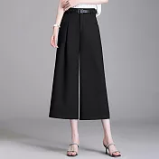 【MsMore】 腰薄款遮跨八分褲純色時尚洋氣闊腿顯瘦高腰直筒褲# 117184 3XL 黑色