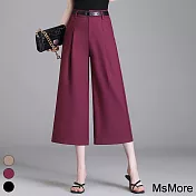 【MsMore】 腰薄款遮跨八分褲純色時尚洋氣闊腿顯瘦高腰直筒褲# 117184 L 紅色