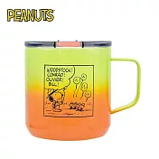 【日本正版授權】史努比 不鏽鋼 馬克杯 350ml 保溫杯/不鏽鋼杯/咖啡杯 Snoopy/PEANUTS - 綠橘款