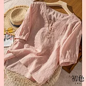 【初色】休閒棉麻風造型襯衫上衣-共8款/組-61572(M-2XL可選) M E.粉色