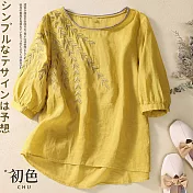【初色】休閒棉麻風造型襯衫上衣-共8款/組-61572(M-2XL可選) M F.黃色