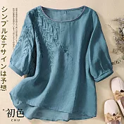 【初色】休閒棉麻風造型襯衫上衣-共8款/組-61572(M-2XL可選) M F.藍色