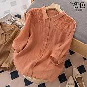 【初色】休閒棉麻風造型襯衫上衣-共8款/組-61572(M-2XL可選) M G.橘紅色