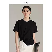ltyp旅途原品 時髦率性解構式扭結T恤 M L XL XL 經典黑