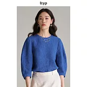 ltyp旅途原品 漢麻亞麻100%亞麻優雅休閒五分袖小衫 M L-XL M 明藍色