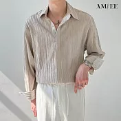 【AMIEE】皺褶條紋設計感襯衫(男裝/KDTY-C25) XL 杏色