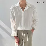 【AMIEE】皺褶條紋設計感襯衫(男裝/KDTY-C25) XL 白色