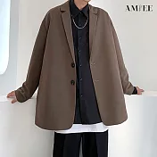 【AMIEE】韓系雅痞寬鬆百搭西裝外套(男裝/KDCY-W21) L 棕色