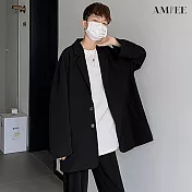 【AMIEE】韓系雅痞寬鬆百搭西裝外套(男裝/KDCY-W21) 2XL 黑色