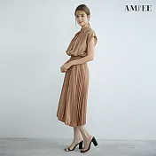 【AMIEE】甜美荷葉層次造型雪紡洋裝(KDDY-0850) L 卡其