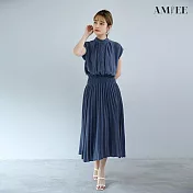 【AMIEE】甜美荷葉層次造型雪紡洋裝(KDDY-0850) L 藍灰
