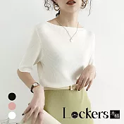 【Lockers 木櫃】夏季一字肩冰絲針織衫上衣 L112051502 M 白色M