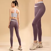 【KISSDIAMOND】高腰拼色提臀收腹彈力緊身褲(KDP-002) XL 紫色
