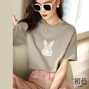 【初色】小兔子印花短袖T恤上衣-共2色-66766(M-2XL可選) M 雅灰