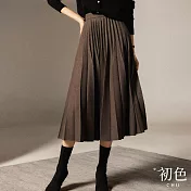 【初色】素色休閒高腰百摺半身裙-咖啡色-66718(M-XL可選) M 咖啡色