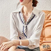 【初色】翻領可拆卸領巾設計休閒襯衫上衣-共2色-66707(M-2XL可選) XL 白色