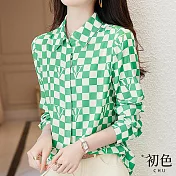 【初色】撞色大格紋翻領襯衫上衣-綠白格子-67062(M-2XL可選) L 綠白格子