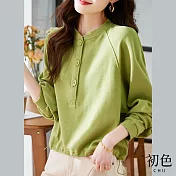 【初色】休閒清新圓領素色長袖襯衫上衣-綠色-67132(M-2XL可選) M 綠色