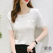 【初色】顯瘦時尚針織短袖T恤上衣-共2色-67706(F可選) F 白色