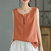 【ACheter】 復古棉麻上衣背心夏季薄款寬鬆無袖內搭刺繡前短後長百搭上衣# 117485 L 橘紅色