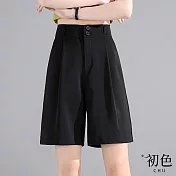 【初色】涼感高腰寬鬆A字西裝五分褲-共2色-62090(M-2XL可選) XL 黑色
