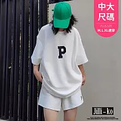 【Jilli~ko】兩件套短袖字母運動休閒套裝 J10596 FREE 白色