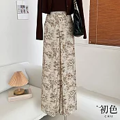 【初色】高腰休閒顯瘦闊腿長褲寬褲口袋褲裙-杏色-68178(M可選) M 杏色