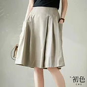 【初色】純色高腰鬆緊大擺A字半身裙-共3色-67646(M-XL可選) M 卡其