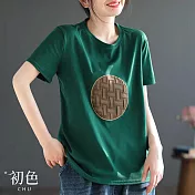 【初色】圓領印花短袖T恤上衣-共4色-67342(M-2XL可選) M 綠色