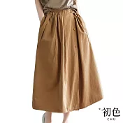 【初色】大碼鈕扣裝飾口袋設計鬆緊高腰半身裙-共2色-67347(M-2XL可選) M 橘色