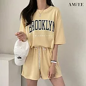 【AMIEE】字母球衣風休閒運動套裝(KDA-052) XL 黃色