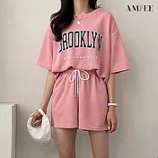 【AMIEE】字母球衣風休閒運動套裝(KDA-052) M 粉色