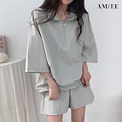 【AMIEE】高領球衣風休閒運動套裝(KDA-073) 2XL 灰色