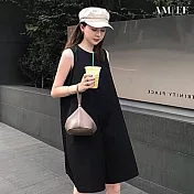 【AMIEE】韓版復古連身洋裝褲(KDDY-1096) L 黑色