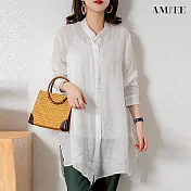 【AMIEE】不規則下擺造型排扣襯衫(KDTY-8698) L 白色