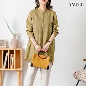 【AMIEE】不規則下擺造型排扣襯衫(KDTY-8698) L 綠色