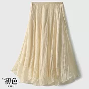 【初色】浪漫木耳邊不規則雪紡半身裙長裙-共4色-67387(M-XL可選) M 奶油冰沙