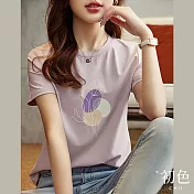【初色】印花短袖寬鬆圓領T恤上衣-灰紫色-67449(M-2XL可選) M 灰紫色
