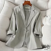 【初色】薄款七分袖單扣西裝外套-共3色-67431(M-2XL可選) L 豆綠色