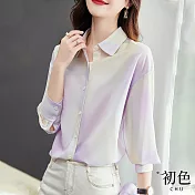 【初色】漸變扎染印花雪紡襯衫上衣-紫色-67246(M-2XL可選) 2XL 紫色