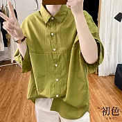【初色】純色翻領蝙蝠袖襯衫上衣-共3色-67185(L-2XL可選) L 綠色