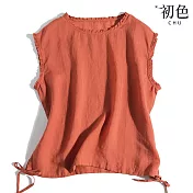 【初色】夏季輕薄寬鬆百搭圓領背心無袖上衣-共4色-68452(M-2XL可選) L 桔紅色