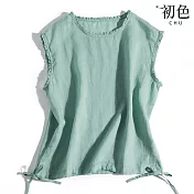 【初色】夏季輕薄寬鬆百搭圓領背心無袖上衣-共4色-68452(M-2XL可選) L 藍色