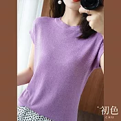 【初色】清爽閃亮輕薄短袖針織T恤上衣-共5色-67370(F可選) F 紫色