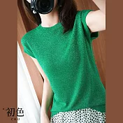 【初色】清爽閃亮輕薄短袖針織T恤上衣-共5色-67370(F可選) F 綠色