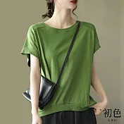 【初色】素色寬鬆圓領T恤短袖上衣-共4色-63388(M-2XL可選) M 綠色