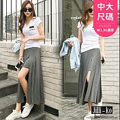 【Jilli~ko】莫代爾內襯開衩垂墜大擺長裙 J10665  FREE 深灰色