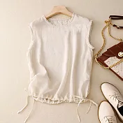 【ACheter】 木耳邊圓領無袖棉麻輕薄涼爽簡約短版背心上衣# 117633 M 杏色