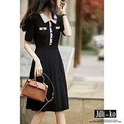 【Jilli~ko】法式小香風翻領冰絲針織連衣裙 J10076  FREE 黑色