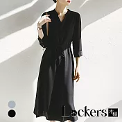 【Lockers 木櫃】夏季雪紡收腰綁帶連衣裙 L112061202 XL 黑色XL